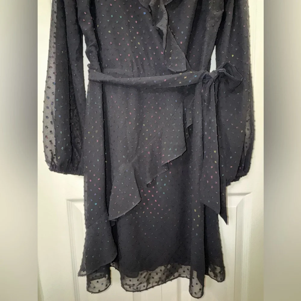 Julia Jordan Black Swiss Dot Faux Wrap Dress – Size 10 – NWOT